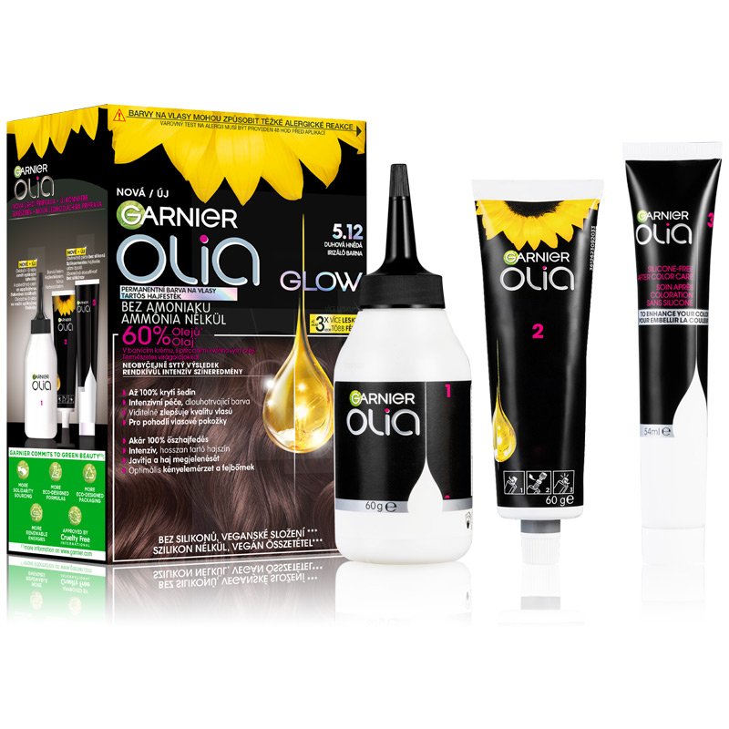 Olia Glow permanentná farba na vlasy 5.12 Dúhová hnedá 60g+60g+54ml